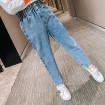 Childrens pants girls jeans spring and autumn 2021 New Korean version of foreign style loose middle children Girl spring pants