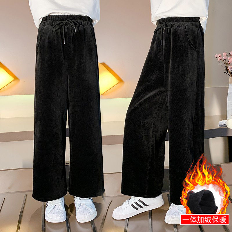 Girls' Pants 2021 New Foreign Style Children's Corduroy Wide Leg Pants Autumn and Winter Children's Cashmere Pants