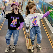 Girl T-shirt long sleeve spring 2021 New Korean version of foreign style children fake two-piece coat female big Child Base shirt tide