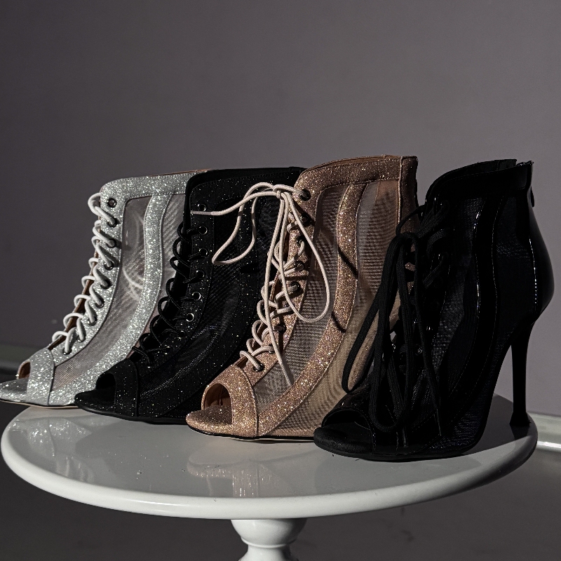 Ladiva Heels | Nova Series Fine Glitter Low-Cut Lace-Up Cut-Out Stiletto High Heels Dance Shoes