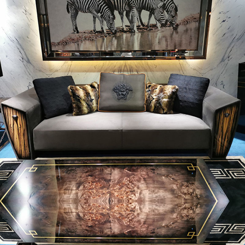 Versace Italian Suede Fabric Three-Seater Simple Modern Light Luxury Living Room Villa Hotel Sofa Versace Italian Suede Fabric Three-Seater Simple Modern Light Luxury Living Room Villa Hotel Sofa