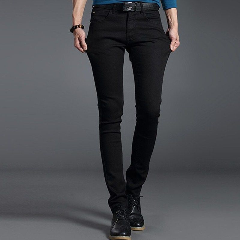 2022 springtime elastic jeans men's Korean version with small feet fashion 100 hitch casual pants youth black trends