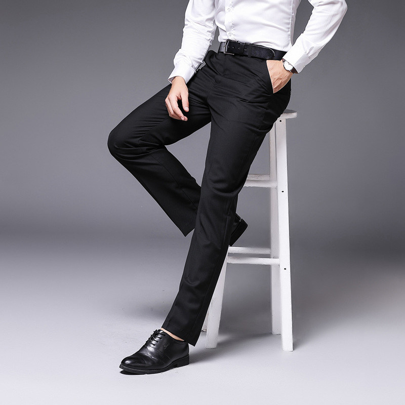 Business Casual Straight Men's Trousers Korean Style Slim Trendy Non-Iron Professional Formal Large Size Black Suit Pants