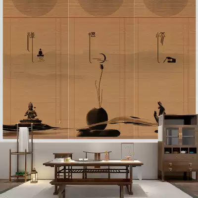 Printed painting bamboo curtain roller curtain shading shading lifting partition Zen tea room bamboo door curtain Japanese spray painting homestay