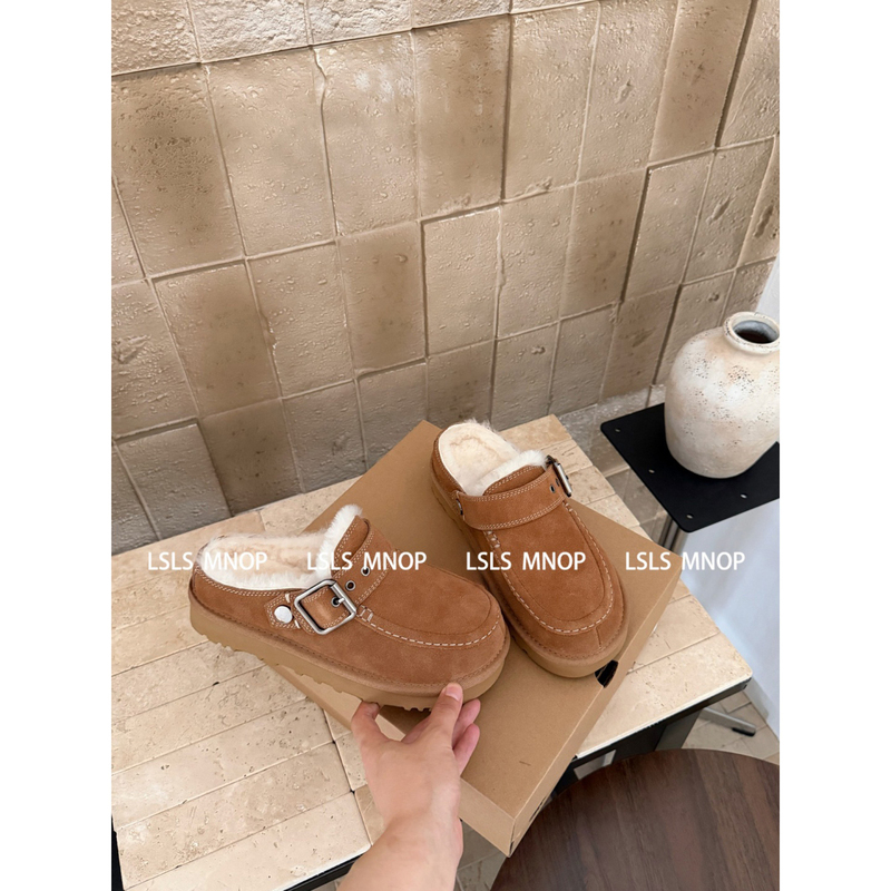 Lsls Mnop Leather Buckle Closed-Toe Thick-Soled Furry Shoes for Women, Fleece-Lined Warm Birkenstock-Style Half-Slippers, Casual Kroger Shoes Lsls Mnop Leather Buckle Closed-Toe Thick-Soled Furry Shoes for Women, Fleece-Lined Warm Birkenstock-Style Half-Slippers, Casual Kroger Shoes