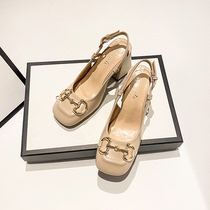 Horsebit toe sandals female Hepburn style high heels ins fairy net red summer with skirt Mary Jane thick heels