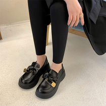 Thick-soled loafers womens summer leather 2022 new bow British style small leather shoes thick-heeled single shoes jk shoes