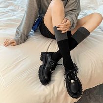 Thick-soled loafers womens 2022 new platform shoes all-match lace-up leather British small leather shoes autumn and winter black shoes