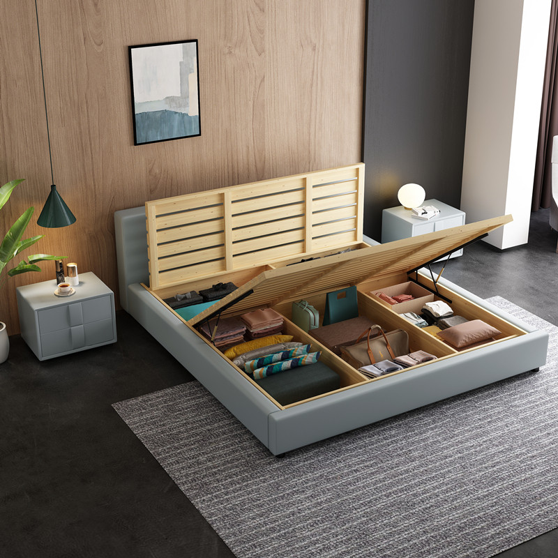 Leather bed modern simple technology cloth children's storage low bed small apartment type 1.35 hotel 1.5 rental room 1.8 meters