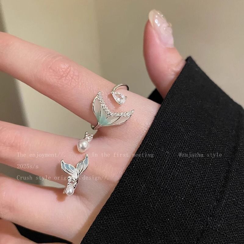 グラデーションフィッシュテールジルコンオープンリング（女性用）、ファッショナブルでシンプルなデザイン、「Forever With You」リング、ニッチで精巧かつ多用途。