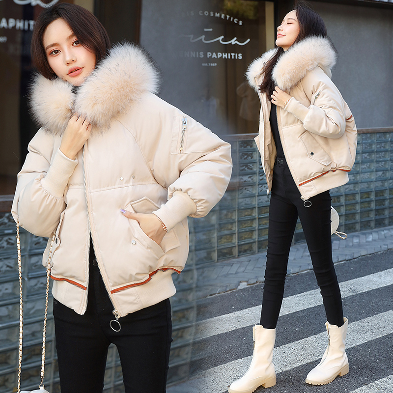 Big fur collar down padded jacket women's short section 2022 winter clothing Korean version sweet student loose thickened small cotton padded jacket tide