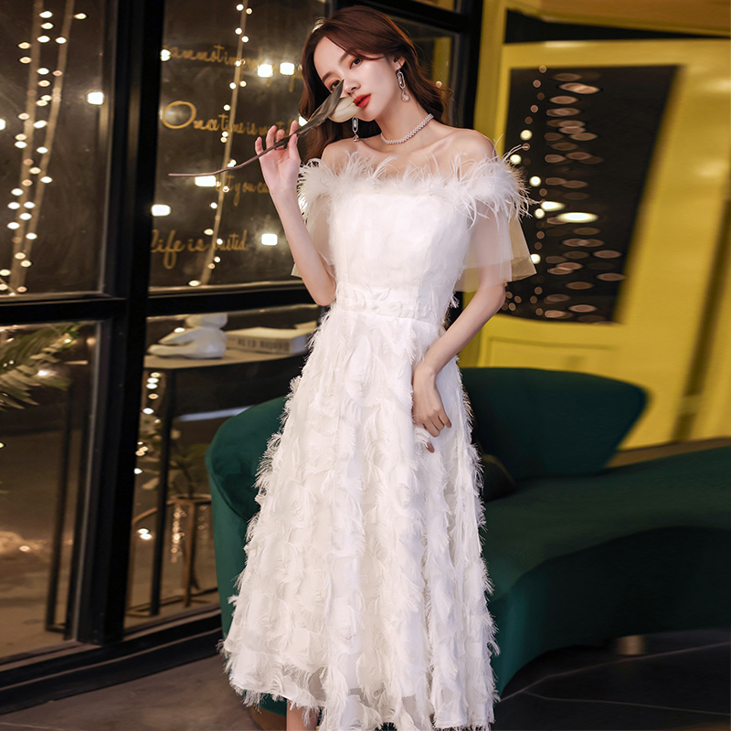 White evening dress women's 2021 new banquet temperament high-end noble annual party dress small people can usually wear