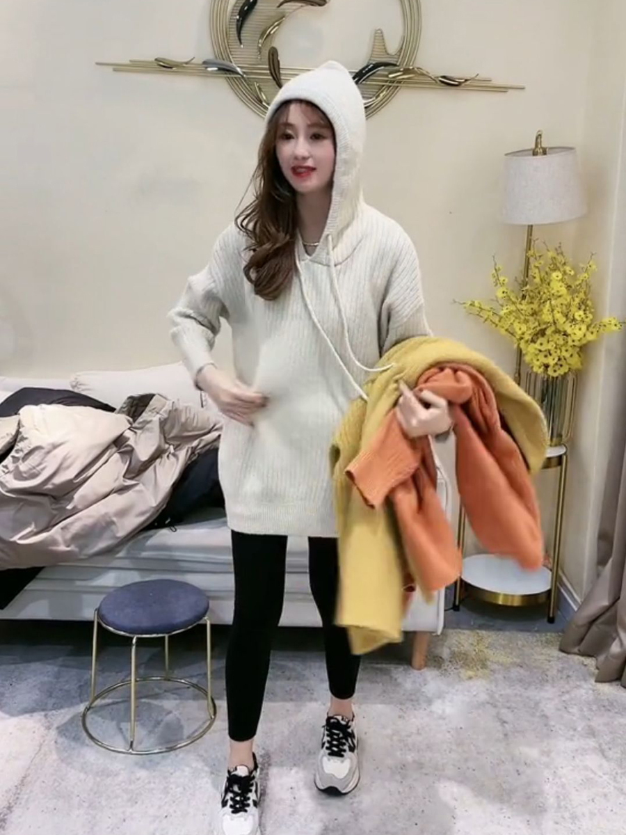 The European Games is lazy wind and hat sweater in 2022 Han edition loose medium and long chic knitting wear outside