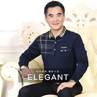 Cotton Dad Pack Thin Men Áo thun dài tay Cotton Lapel mùa thu Trang phục cao niên 40-50 tuổi 60 Tops mùa thu áo thun nam hàng hiệu