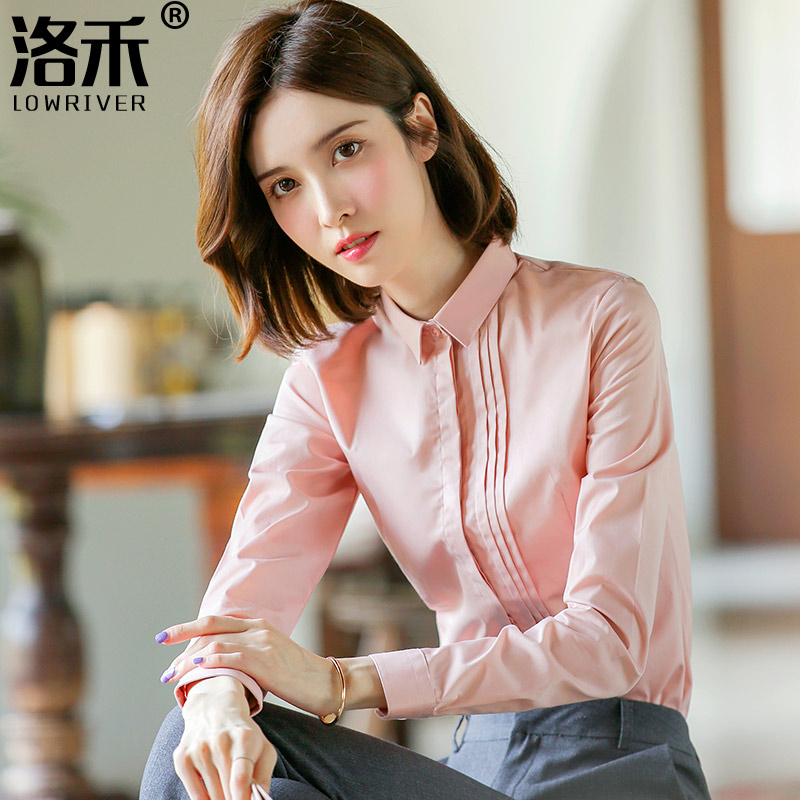 Design sense small crowdfold Organ Pleats Frock Shirt Woman Long Sleeve Industry Temperament frock jacket Anti-crumpled white shirt inch