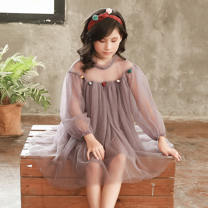 Girls' fluffy mesh dress 2018 autumn dress new princess dresses The CUHK Tong Han's version of the autumn foreign dress