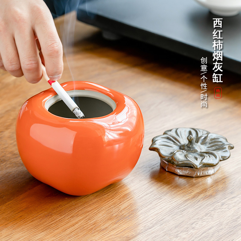 Creative tomato Tobacco Ashtray Personality Trend Home Living Room Office Big ceramic with lid Seal anti-fly ash