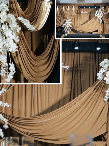 Wedding Coffee-Colored Milk Silk Fabric Elastic Curtain Ceiling Wedding Hall Stage Top Korean-Style Engagement Decoration Curtain