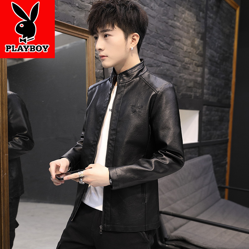Playboy da mùa xuân đàn ông da mỏng Hàn Quốc phiên bản phù hợp với bóng chày đẹp trai đầu máy áo khoác áo khoác da trẻ
