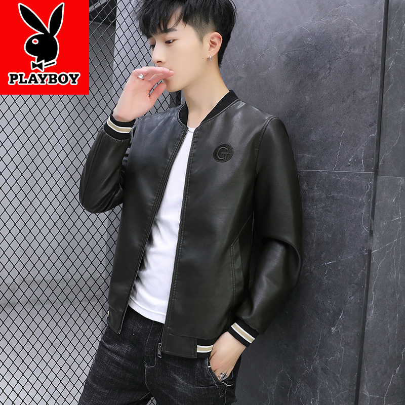 Playboy Henning da da nam áo khoác mùa thu đông Hàn Quốc phiên bản của cơ thể bóng chày cổ áo da đầu máy áo khoác nam