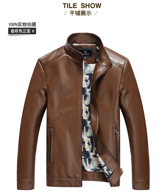 New Hained leather nam áo khoác da trẻ trung Hàn Quốc Cổ áo mỏng da nam áo khoác giản dị mùa thu và mùa đông dày áo khoác dạ nam