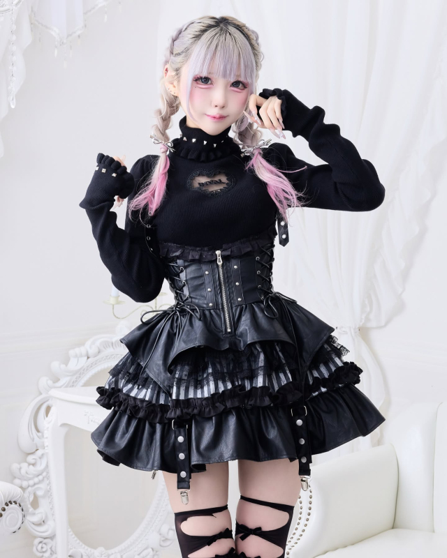 Nameless Japanese Style Imval Subculture Dark Punk Mass-Produced Gothic Studded High-Neck Knit Base Shirt Y2K
