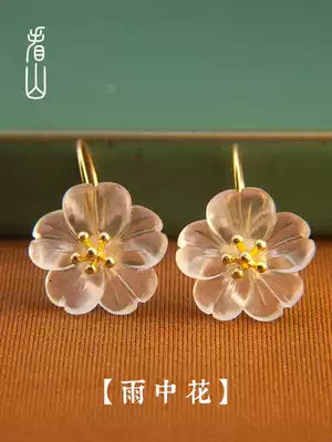 Look at the mountains) flowers in the rain) white crystal flowers earrings decorated with women's natural sterling silver Super Flash fairy ancient wind raising earrings nail summer