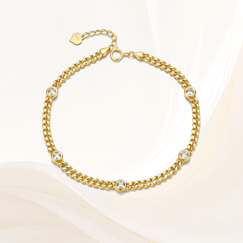Leo Star Diamond 18K Gold Cultivated Diamond Bubble Round Diamond Cuban Bracelet Layered Wear Light Luxury High-End Commuting Jewelry