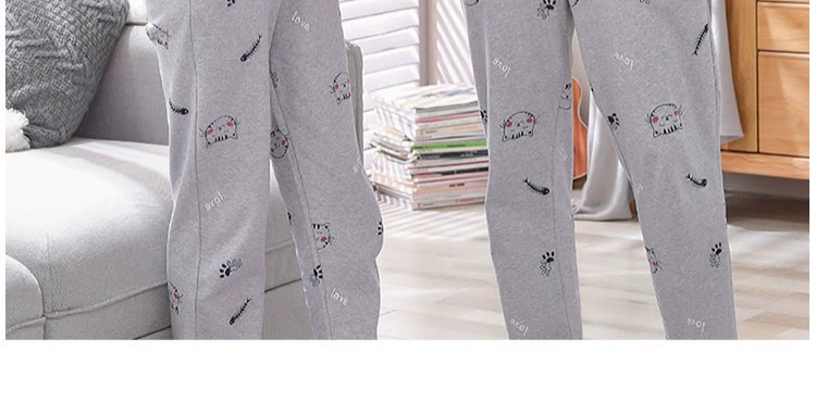 Bộ đồ ngủ dài tay mùa thu cotton hoạt hình Slim Phiên bản nam và nữ kiểu Hàn Quốc phù hợp với giới trẻ bộ mặc nhà