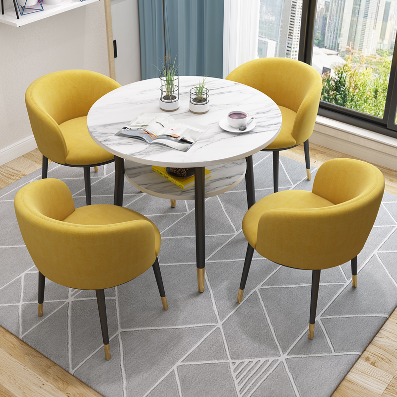 Nordic minimalist reception table and chair combination negotiation table leisure milk tea shop cafe dining table and chairs double-layer small round table