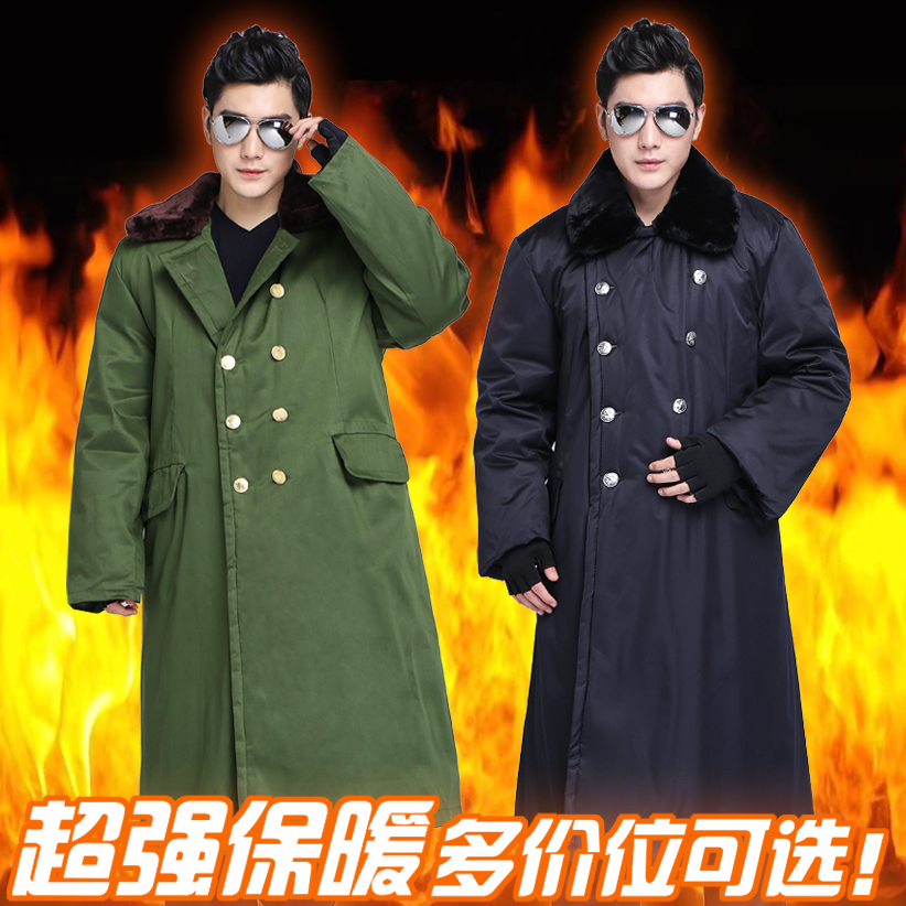 Military Cotton Great Coat Long Version Men Winter Thickened garnter Raubao Anti-cold suit Security living side removable and washable green cotton padded jacket black