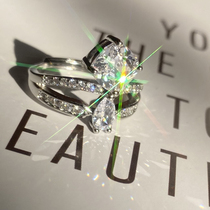 Marry Live Explosions Asche Crown Drops Princess Square Diamond Ring Female Minor Design Double Diamond Ring