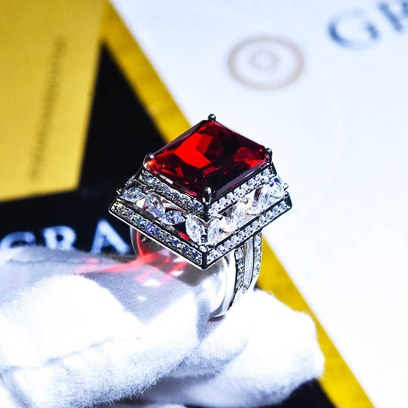 Marry tremolo live imitation Ruby Princess square diamond opening ring niche design sparkling wedding engagement ring