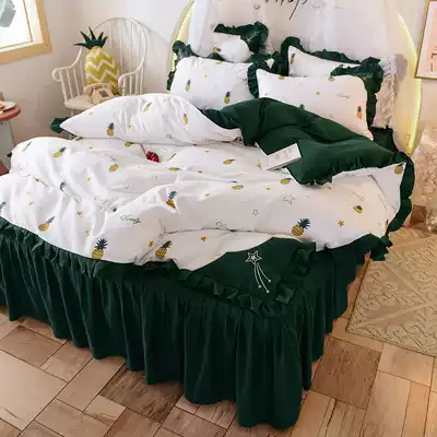 Little Red Book recommended bed cotton bed skirt four-piece bed sheet quilt cover princess style cotton bed cover girl heart