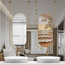 Suspended washbasin mirror hotel double-sided oval bathroom ceiling B&B suspended double pole bathroom mirror