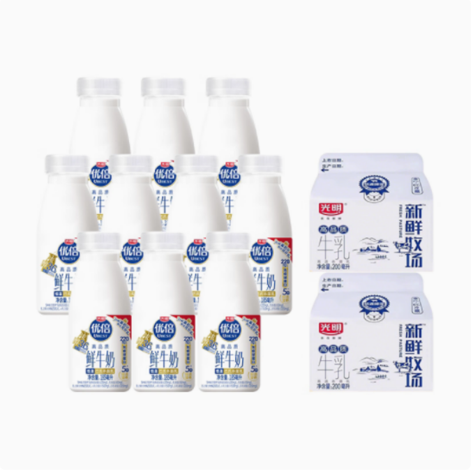 【光明优倍 吴磊同款】鲜牛奶185ml*10瓶+新鲜牧场200ml*2盒