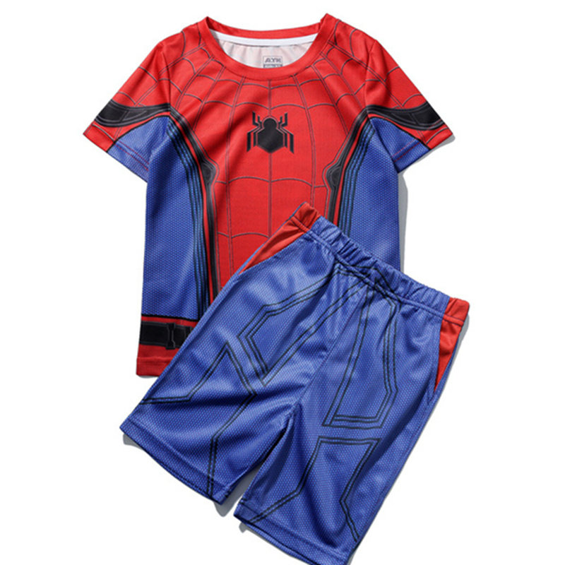 Kid Spiderman clothes Iron Man 6-year-old Child cartoon Graffiti T-shirt suit boy wearing Ottmann summer clothes