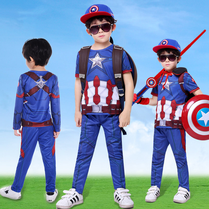 American Captain Children's suit T-shirt Spiderman's cos costumers to dress boy Ottman clothes for summer clothes