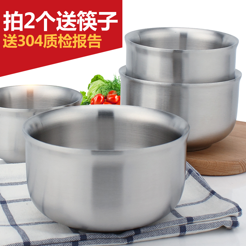 304 stainless steel bowl household double-layer insulation bowl children's adult rice bowl rice simple breakfast after school surveying and mapping
