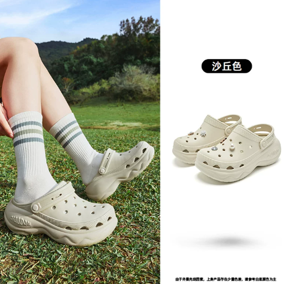 乔丹汉堡洞洞鞋女2026夏季新款防滑透气软底运动鞋子厚底增高凉鞋