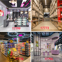 Anchor background cloth snacks fruit shelf clothing live broadcast with goods background wall map warehouse background 3D supermarket shelves