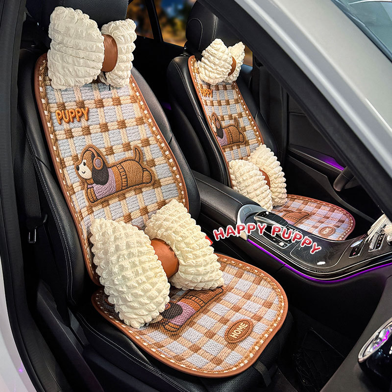 Car Seat Cushion Single Piece, Breathable and Ventilated Seat Pad for Car, Cute Dachshund Design, Summer Ice Silk Seat Cover