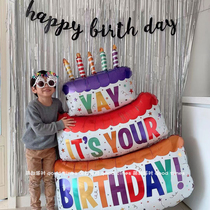 ins net red large number of floating birthday cake Birthday Cake Balloon Big Aluminum Film Shop Window Photo Party Decoration Arrangement