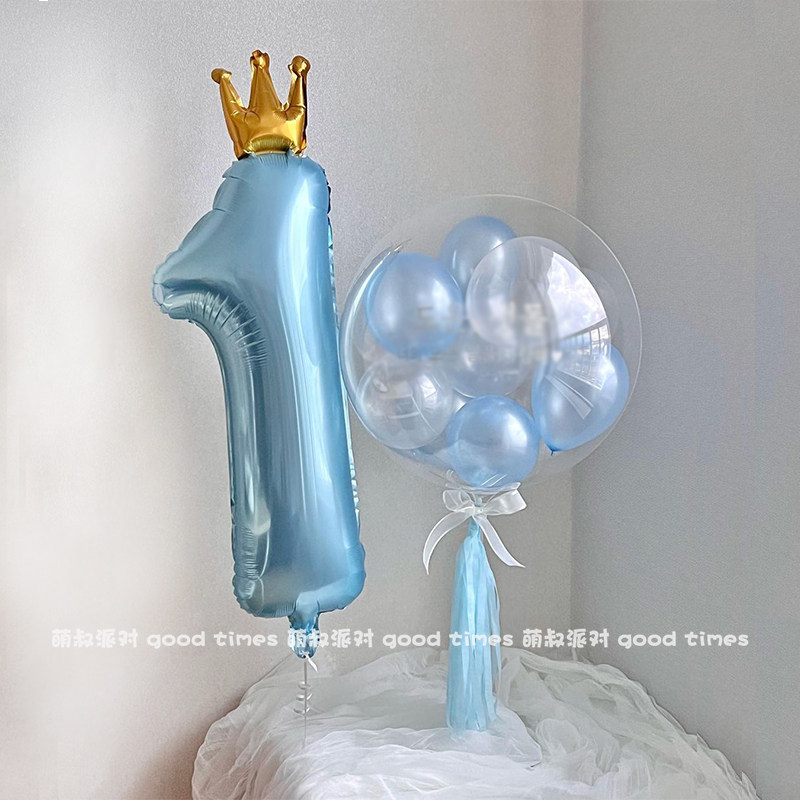 32-inch party new number 1 baby crown aluminum film powder blue shape one-year-old party arrangement decorative balloon