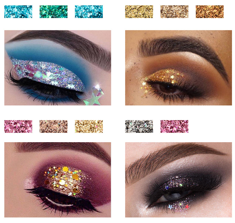 Giai đoạn trang điểm lấp lánh sequin bóng mắt trẻ em long lanh hiển thị cổ tích lưới mắt đỏ trang điểm sequin gel miễn phí keo - Bóng mắt bảng mắt guicami
