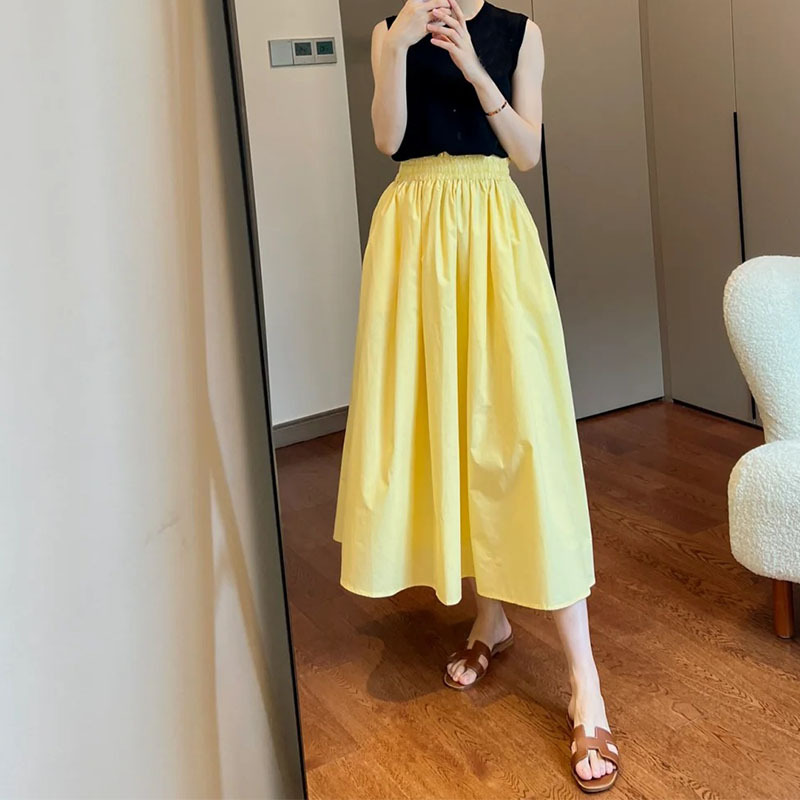 Petite Yellow Skirt for Women 2026 Spring/Summer New High-Waisted A-Line Slimming Versatile Umbrella Skirt Mid-Length Yellow Skirt