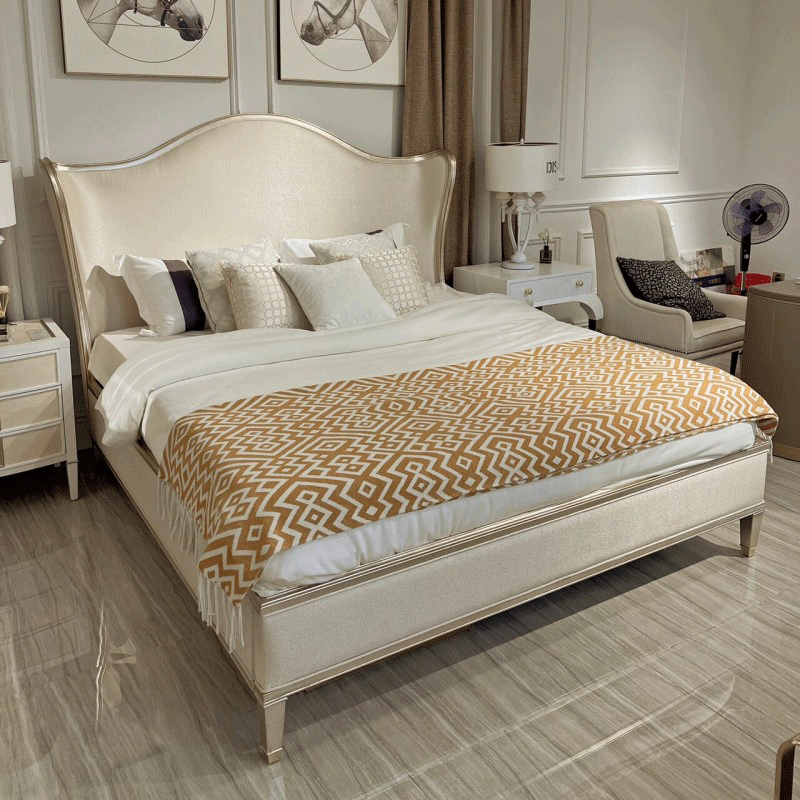 American light luxury solid wood bed 1 8 meters modern simple master bedroom double bed French cream style ingot bed crown bed