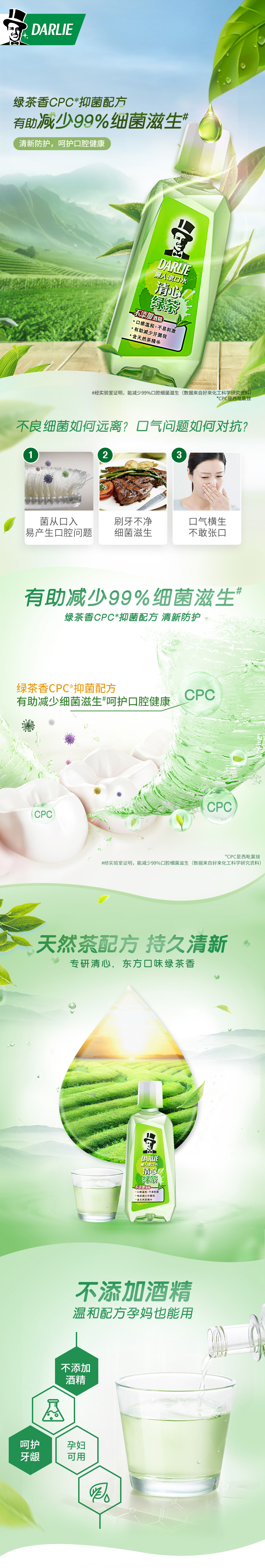 黑人 护龈晶盐/清心绿茶/双重薄荷 漱口水 500ml 图2