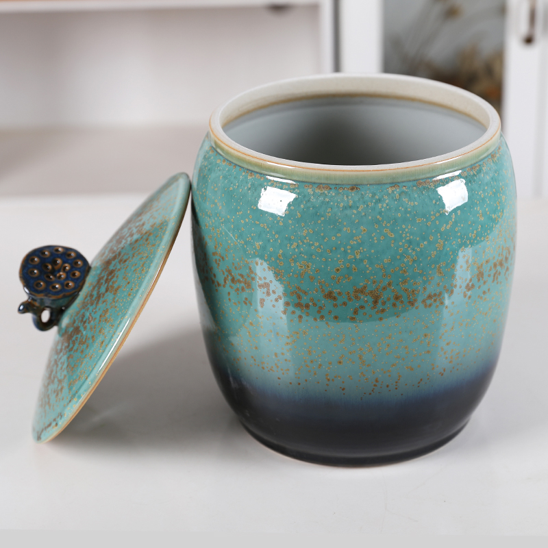 Barrel ricer box household moisture meters cassette cover 20 jins jingdezhen ceramic grain flour tea rice storage tank