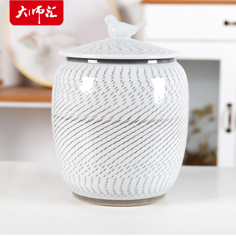 Ceramic ricer box barrel household moisture meter box 20 jins with 30 kg barrel cover tank pickle grain storage tank